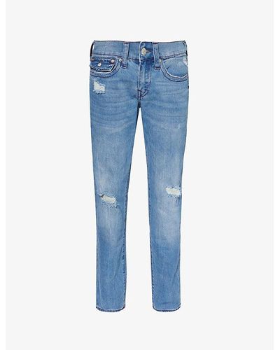 True Religion Geno Distressed Slim-leg Mid-rise Denim-blend Jeans - Blue