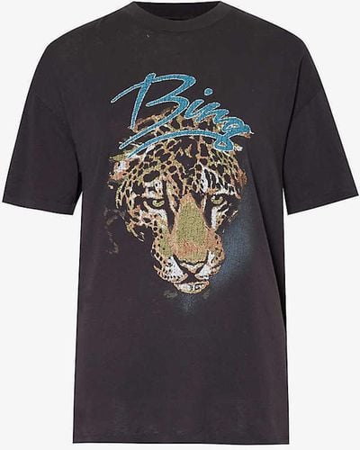 Anine Bing Leopard Graphic-print Organic-cotton Jersey T-shirt - Black