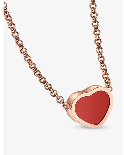 Chopard Happy Hearts 18ct Rose-gold And Carnelian Pendant Necklace - Pink
