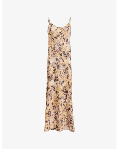 AllSaints Bryony Carmina Floral-print Recycled-polyester Midi Dress - Metallic