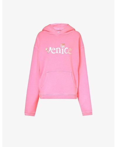 ERL Venice Graphic-print Relaxed-fit Cotton Hoody - Pink