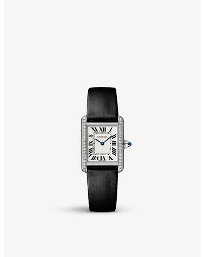 Cartier Crw4ta0017 Tank Must Large Model Stainless-steel, 0.48ct Brilliant-cut Diamond And Leather Quartz Watch - White