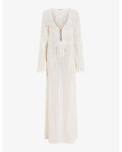 AllSaints Karma Cut-out Long-sleeve Knitted Maxi Dress - White