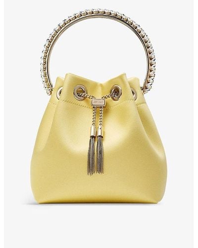 Jimmy Choo Bon Bon Crystal-embellished Satin Top-handle Bag - Yellow