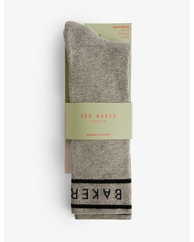 Ted Baker Sokkbbb Logo-pattern Stretch-knit Socks - Gray