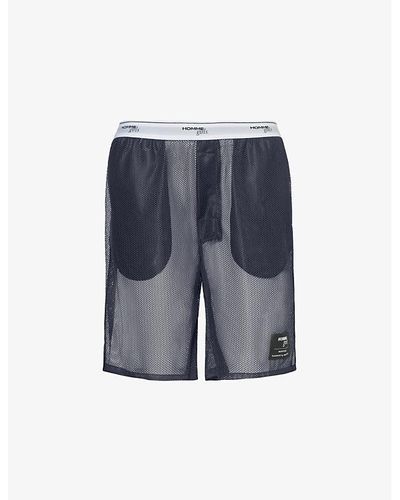 HOMMEGIRLS Branded-waistband Semi-sheer Mesh Shorts - Gray