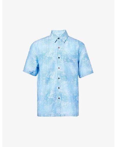 CDLP Abstract-pattern Relaxed-fit Woven-blend Shirt - Blue