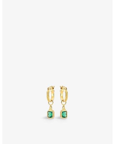V By Laura Vann Frances 18ct Yellow -plated Recycled Sterling-silver And Emerald Hoop Earrings - Metallic