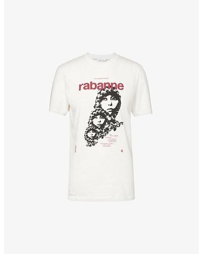 Rabanne Graphic-print Round-neck Cotton-jersey T-shirt - White