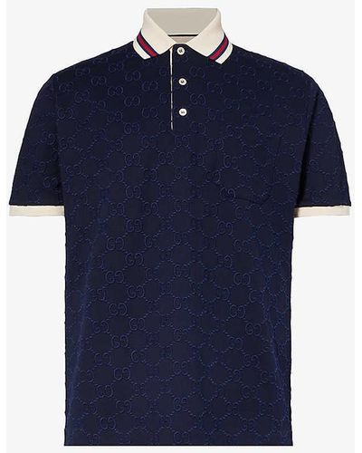 Dark Blue Cotton Piquet GG Stretch Polo