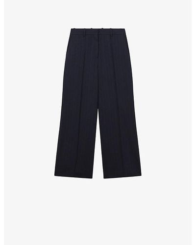 Reiss Willow Wide-leg Pinstripe Crepe Trousers - Blue