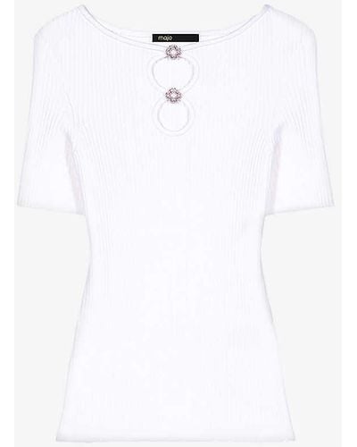 Maje Cut-out Slim-fit Knitted Top - White
