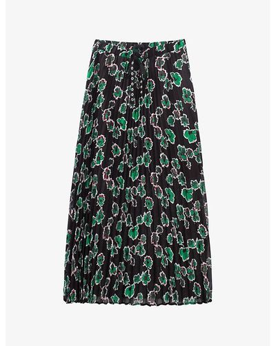 IKKS Floral-print Pleated Woven Maxi Skirt - Green