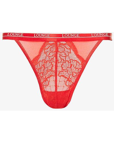 Lounge Underwear Royal High-rise Floral-lace Stretch Recycled-polyamide-blend Thong - Red