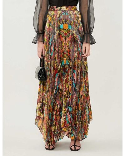 Alice + Olivia Katz Floral Pleated Maxi Skirt - Multicolour