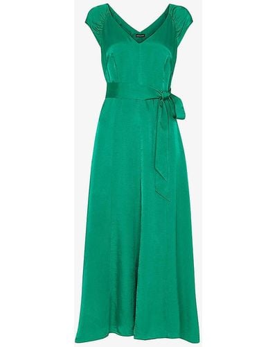 Whistles Arie Cap-sleeved Belted Satin Midi Dress - Green