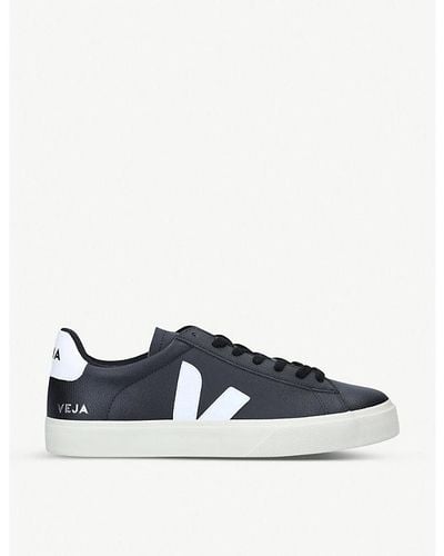 Veja Blk/white Campo Leather And Coated-canvas Low-top Sneakers - Black
