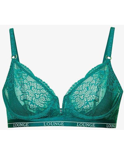 Lounge Underwear Royal Floral-lace Recycled-polyamide-blend Balconette Bra - Green