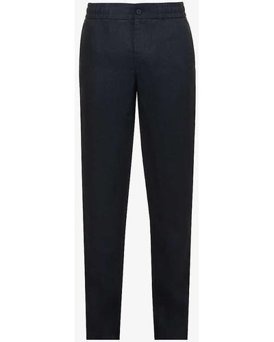 Orlebar Brown Cornell Branded-hardware Regular-fit Straight-leg Linen Trousers - Blue