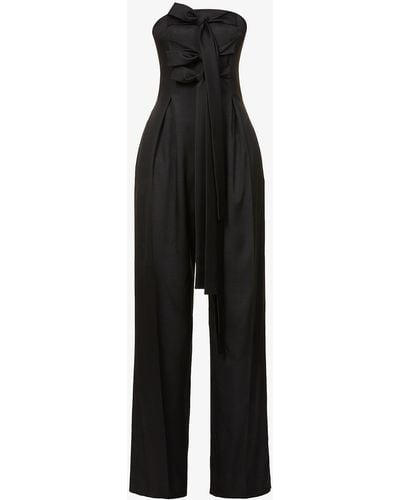 Loewe Self-tie Strapless Wool-blend Jumpsuit - Black