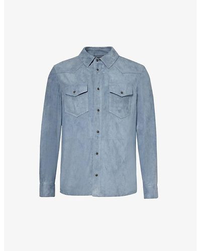 Corneliani Chest-pocket Spread-collar Suede Jacket - Blue