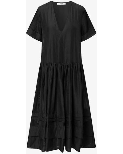 Lovechild 1979 Hounda Tiered-hem Woven Midi Dress - Black