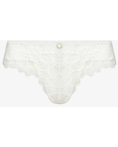 Panache Allure Floral-embroidered Stretch-woven Thong - White