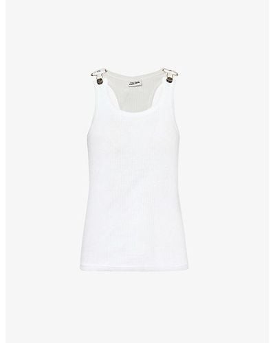 Jean Paul Gaultier Buckle-embellished Slim-fit Cotton Top X - White