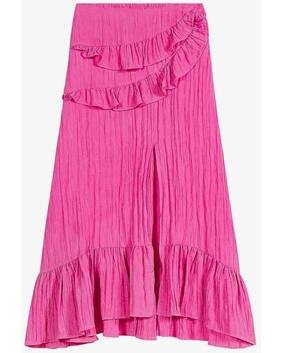 Maje Ruffled Crinkle Embossed-satin Maxi Skirt - Pink