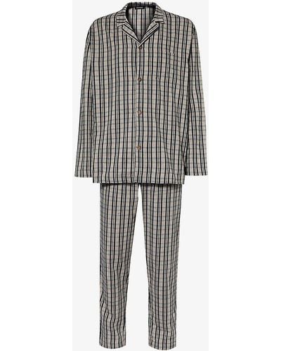 Hanro Striped-pattern Relaxed-fit Cotton Pyjamas - Grey