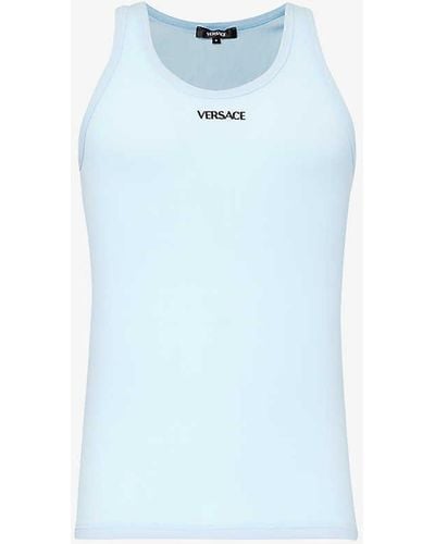 Versace Brand-embroidered Stretch-cotton Vest Top - Blue