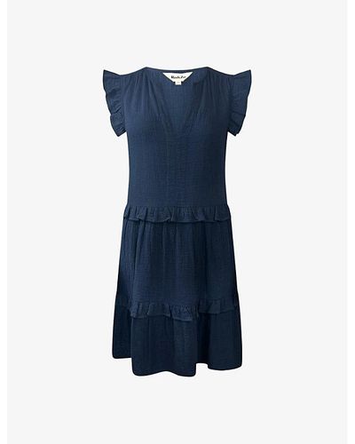 Ro&zo V-neck Tiered-hem Cotton Mini Dress - Blue
