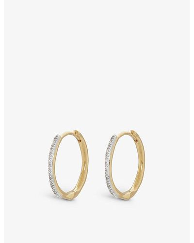 Monica Vinader Riva Wave 18ct Yellow -plated Vermeil Sterling-silver And 0.06ct Round-cut Diamond Hoop Earrings - Metallic