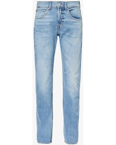 7 For All Mankind The Straight Step Straight-leg Mid-rise Stretch-denim Jeans - Blue