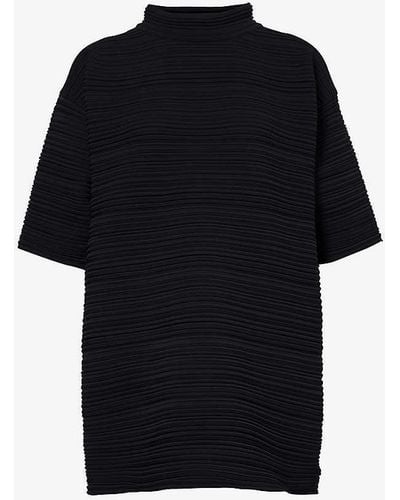 Pleats Please Issey Miyake Ribbed Relaxed-fit Knitted Top - Black