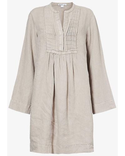 James Perse Pleated-panel Relaxed-fit Linen Mini Dress - White