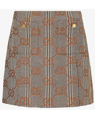 Gucci Monogram-pattern A-line Wool Mini Skirt - Natural