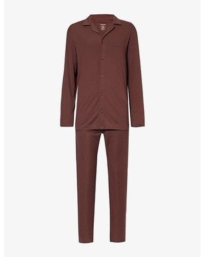 Calvin Klein Camp-collar Relaxed-fit Stretch Cotton-blend Pyjama Set - Red