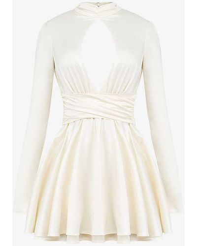 House Of Cb Aryana Bow-embellished Stretch-satin Mini Dres - White