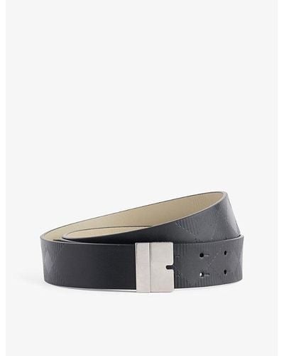 Burberry Reversible Silver-tone Hardware Leather Belt - Gray