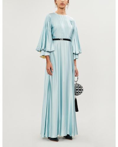 ROKSANDA Athella Embellished Bishop-sleeve Silk-satin Maxi Dress - Blue