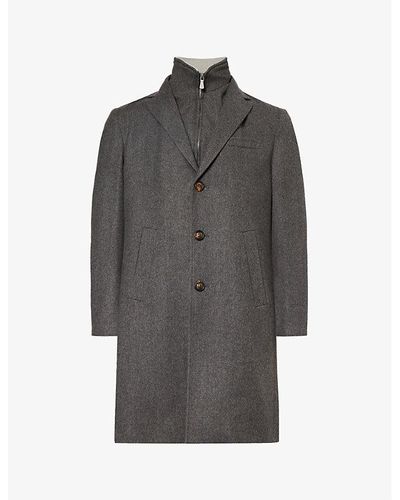 Eleventy Single-breasted Notched-lapel Regular-fit Wool Coat - Gray