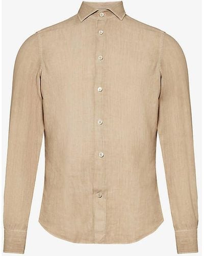 Eleventy Spread-collar Regular-fit Linen Shirt - Natural