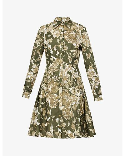 Erdem Liana Floral-print Cotton Midi Dress - Green