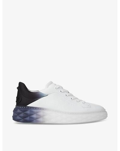 Jimmy Choo Diamond Maxi Logo-embossed Leather And Woven Low-top Sneakers - White