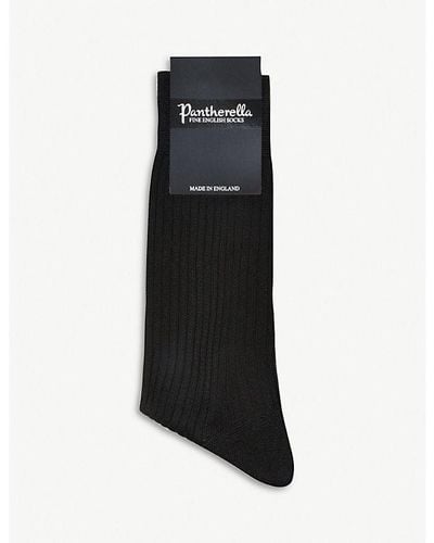 Pantherella Black Short Ribbed Silk Socks