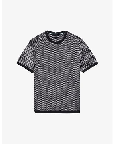 Ted Baker Finity Geometric-jacquard Cotton T-shirt - Grey