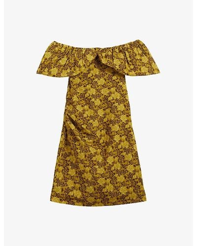 Ted Baker Ondina Floral-print Oversized-collar Seersucker Mini Dress - Yellow