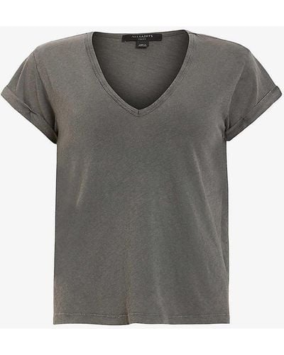 AllSaints Anna V-neck Short-sleeve Organic-cotton T-shirt - Grey