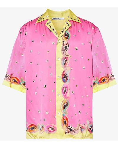 Acne Studios Brand-print Relaxed-fit Woven Shirt - Pink